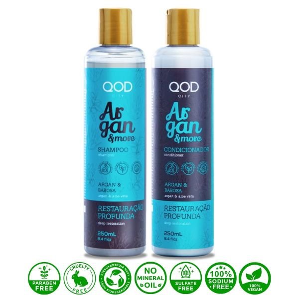 Vegan Argan Yağlı ve Aloe Veralı Şampuan ve Saç Kremi QOD City Argan & More Vegan Şampuan 250mL & Saç Kremi 250mL Kiti