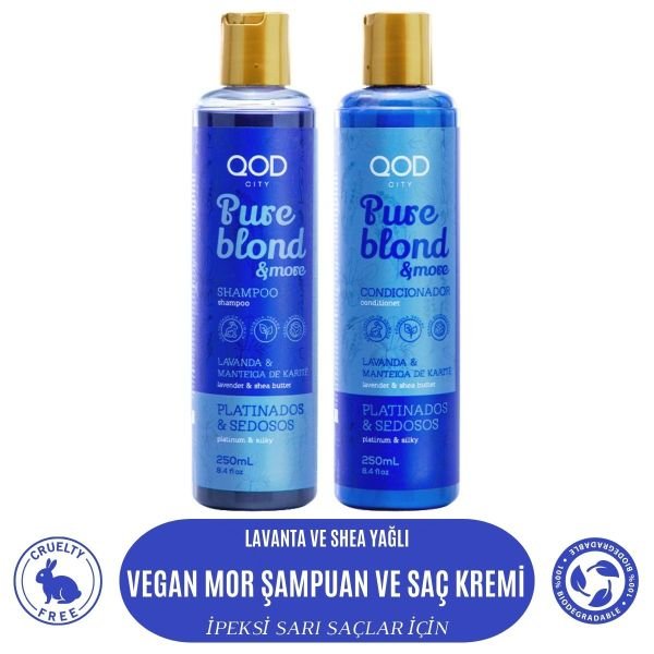 Mor Vegan Şampuan ve Saç Kremi QOD City Pure Blond & More Vegan Şampuan + Vegan Saç Kremi- Mor Pigmentli