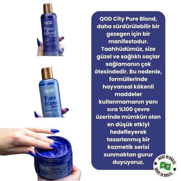 Mor Vegan Turunculaşma Karşıtı Saç Bakım Seti QOD City Pure Blond & More Vegan Şampuan + Vegan Saç Kremi + Vegan Saç Maskesi - Mor Pigmentli Saç Bakım Serisi