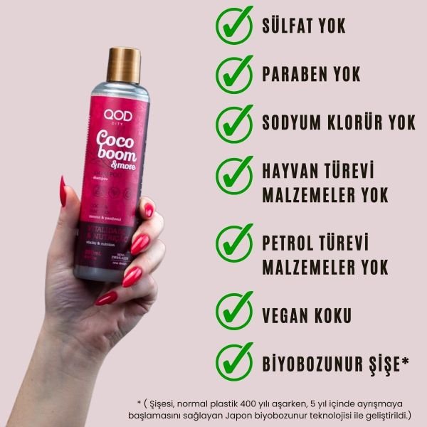 Vegan Pantenol ve Hindistan Cevizi Yağlı Şampuan QOD City Coco Boom & More Şampuan 250ML