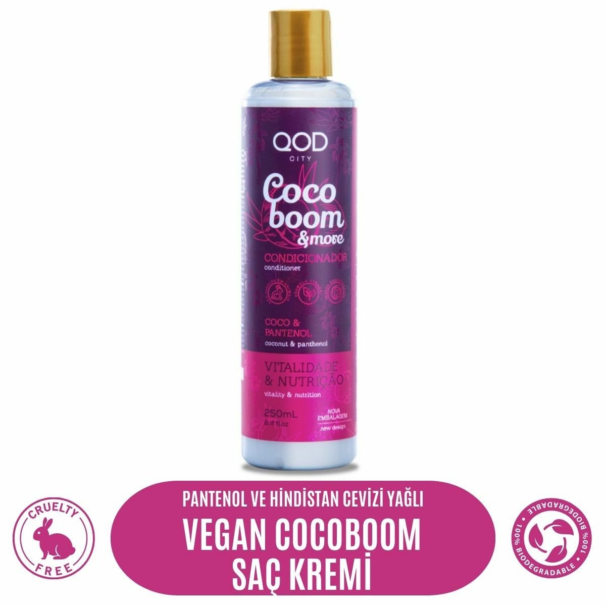 Vegan Panthenol ve Hindistan Cevizi Yağlı Saç Kremi QOD City Coco Boom & More Saç Kremi 250 ML