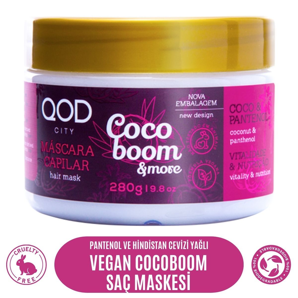 Vegan Panthenol ve Hindistan Cevizi Yağlı Saç Maskesi QOD City Coco Boom & More Saç Maskesi 280G