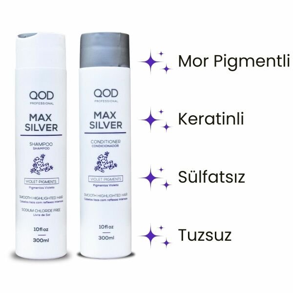 Mor Silver Şampuan 300 mL + Mor Silver Saç Kremi 300mL QOD Profesyonel Max Silver  Şampuan & Saç Kremi - Mor Pigmentli