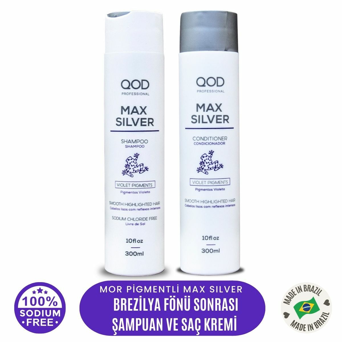 Mor Silver Şampuan 300 mL + Mor Silver Saç Kremi 300mL QOD Profesyonel Max Silver  Şampuan & Saç Kremi - Mor Pigmentli