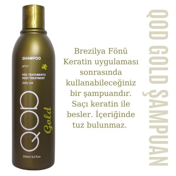 Brezilya Fönü Şampuanı QOD Profesyonel  Gold Şampuan 250 ml -Altın Nano Partiküller / Brezilya Fönü Sonrası Şampuan