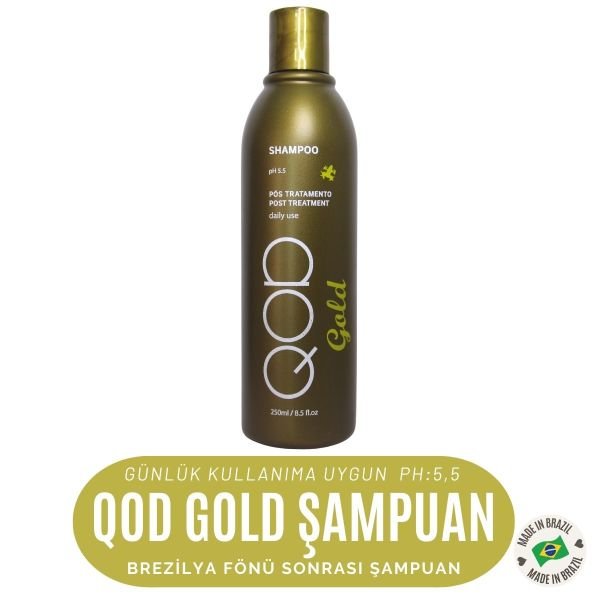 Brezilya Fönü Şampuanı QOD Profesyonel  Gold Şampuan 250 ml -Altın Nano Partiküller / Brezilya Fönü Sonrası Şampuan