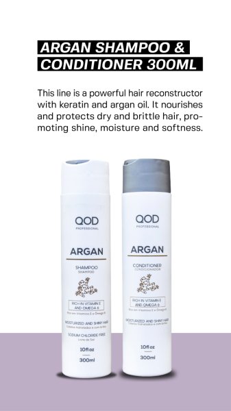 QOD Profesyonel Argan  Şampuan 300 ml  ve Saç Kremi 300 ml - Extra  Parlaklık & Yumuşaklık