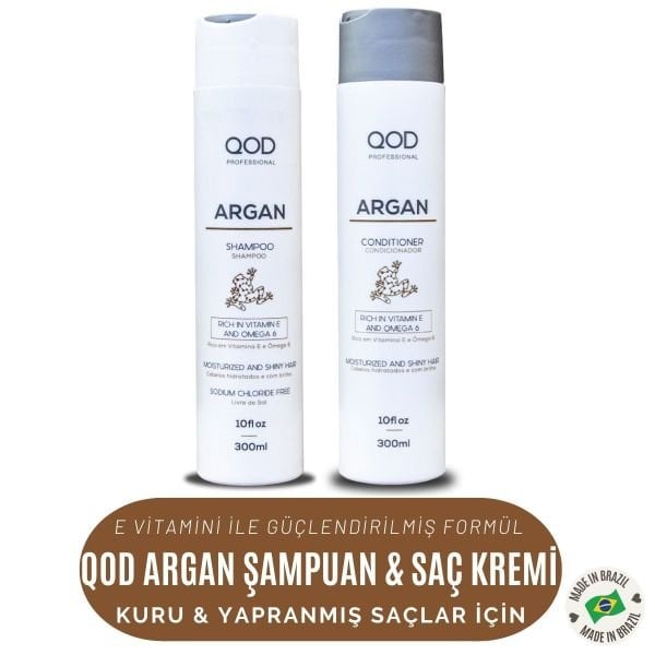 QOD Profesyonel Argan  Şampuan 300 ml  ve Saç Kremi 300 ml - Extra  Parlaklık & Yumuşaklık