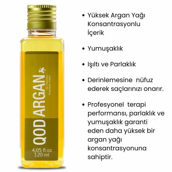 Kuru Saçlar için Yoğun Nem Veren Argan Yağı -QOD Profesyonel Argan Saç Bakım Yağı 120 ml