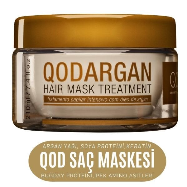 Saçı Neme Doyuran En iyi Keratin & Argan Maske -QOD Profesyonel Argan  Saç Bakım Maskesi - Yoğun Bakım  210 Gr