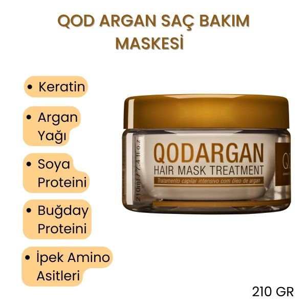 Saçı Neme Doyuran En iyi Keratin & Argan Maske -QOD Profesyonel Argan  Saç Bakım Maskesi - Yoğun Bakım  210 Gr