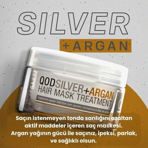 Mor Pigmentli Argan Yağlı Saç Maskesi Turunculaşma Karşıtı Saç Maskesi QOD Profesyonel Silver + Argan Saç Bakım  Maskesi 210 Gr -  Turunculaşma Karşıtı Mor Pigment Maske