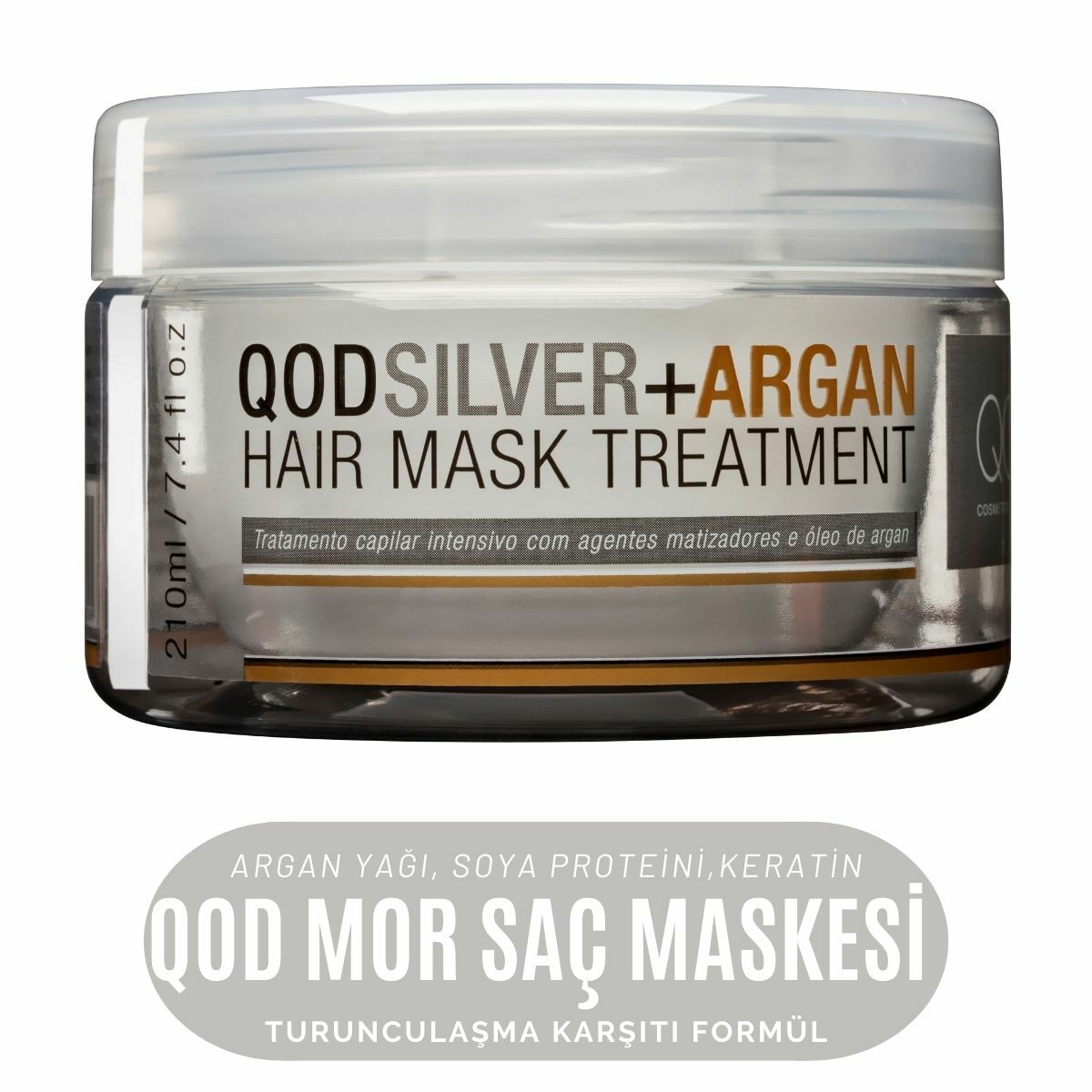 Mor Pigmentli Argan Yağlı Saç Maskesi Turunculaşma Karşıtı Saç Maskesi QOD Profesyonel Silver + Argan Saç Bakım  Maskesi 210 Gr -  Turunculaşma Karşıtı Mor Pigment Maske