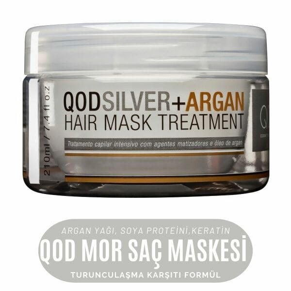 Mor Pigmentli Argan Yağlı Saç Maskesi Turunculaşma Karşıtı Saç Maskesi QOD Profesyonel Silver + Argan Saç Bakım  Maskesi 210 Gr -  Turunculaşma Karşıtı Mor Pigment Maske