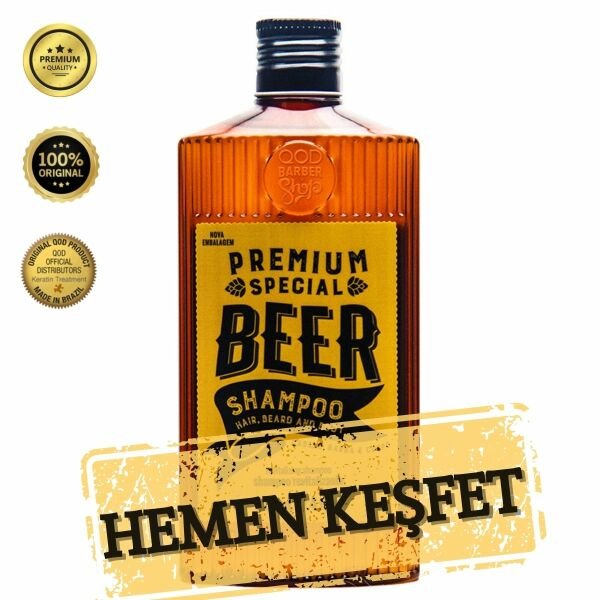 3'ü 1 Arada Şerbetçiotu Özlü Yağlı Saçlar için Şampuan Saç Sakal & Vücut  QOD Barber Shop Premium Beer 3'ü 1 Arada Şampuan 220 ml