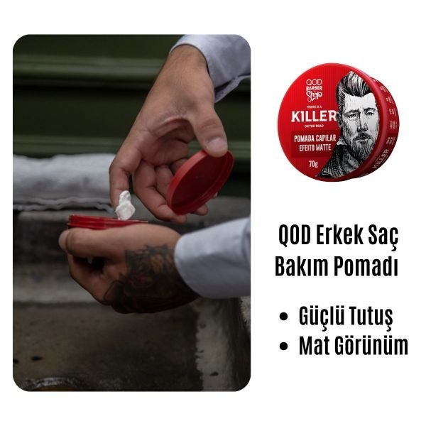 Saç Şekillendirici Pomad - Güçlü Tutuş & Mat Görünüm QOD Barber Shop Killer Pomad 70Gr - Güçlü Tutuş & Mat Görünüm