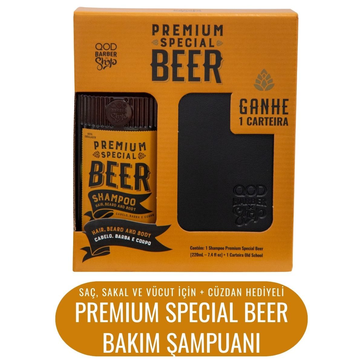 QOD Barber Shop 3'ü 1 Arada Premium Beer Şampuan + Cüzdan