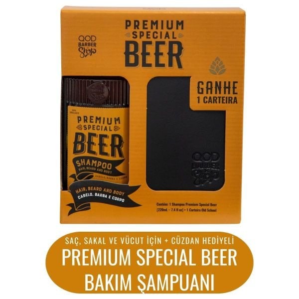 QOD Barber Shop 3'ü 1 Arada Premium Beer Şampuan + Cüzdan