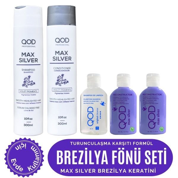 Brezilya Fönü Keratin Seti QOD Max Silver Profesyonel Brezilya Keratin Uygulama Kiti ( Uzun Saç ) + Sonrası QOD Max Silver  Şampuan & Krem