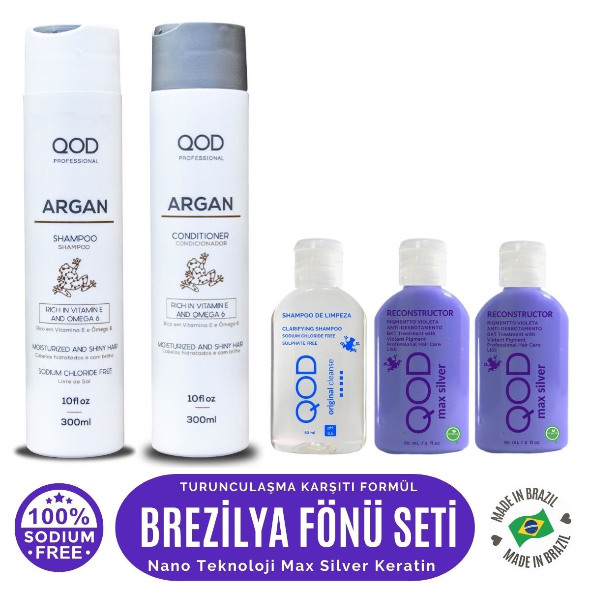 QOD Max Silver Profesyonel Brezilya Keratin Uygulama Kiti ( Uzun Saç ) + Sonrası Argan Şampuan & Krem