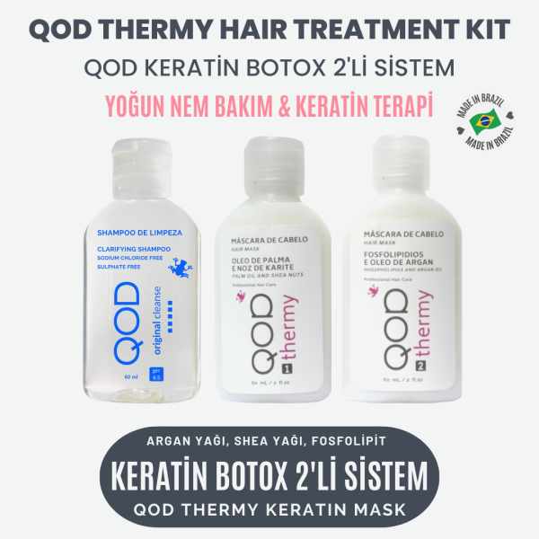 Keratin Bakım Kiti QOD THERMY Elektriklenme Karşıtı Yoğun Nem Veren Keratin Bakım Maskesi ve Arındırıcı Original Cleanse Şampuan Seti