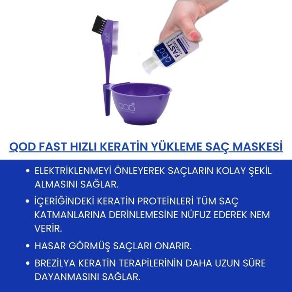 QOD Fast Elektriklenme Önleyici & Hızlı Keratin Yükleme Saç Maskesi ve Arındırıcı Şampuan Seti 120 mL - Sadece 4 Dakikada Keratin Bakım / Nem & Yumuşaklık Veren Hızlı  Keratin  Terapi