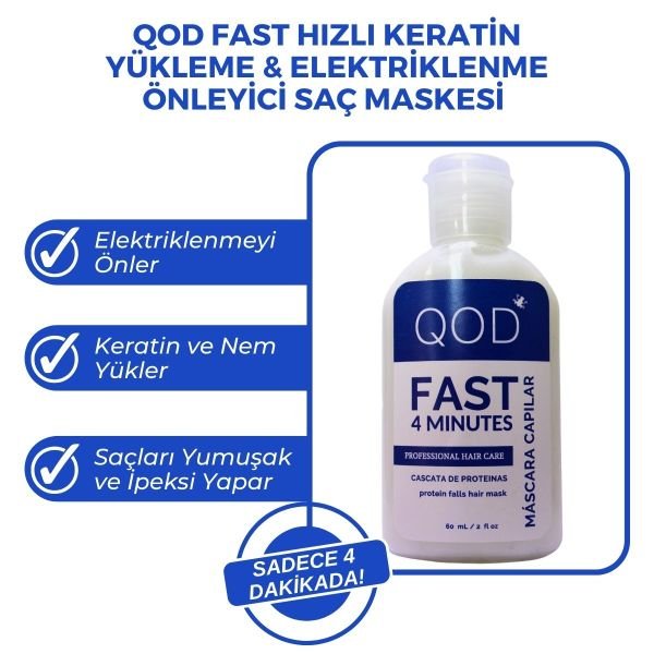 QOD Fast Elektriklenme Önleyici & Hızlı Keratin Yükleme Saç Maskesi ve Arındırıcı Şampuan Seti 120 mL - Sadece 4 Dakikada Keratin Bakım / Nem & Yumuşaklık Veren Hızlı  Keratin  Terapi