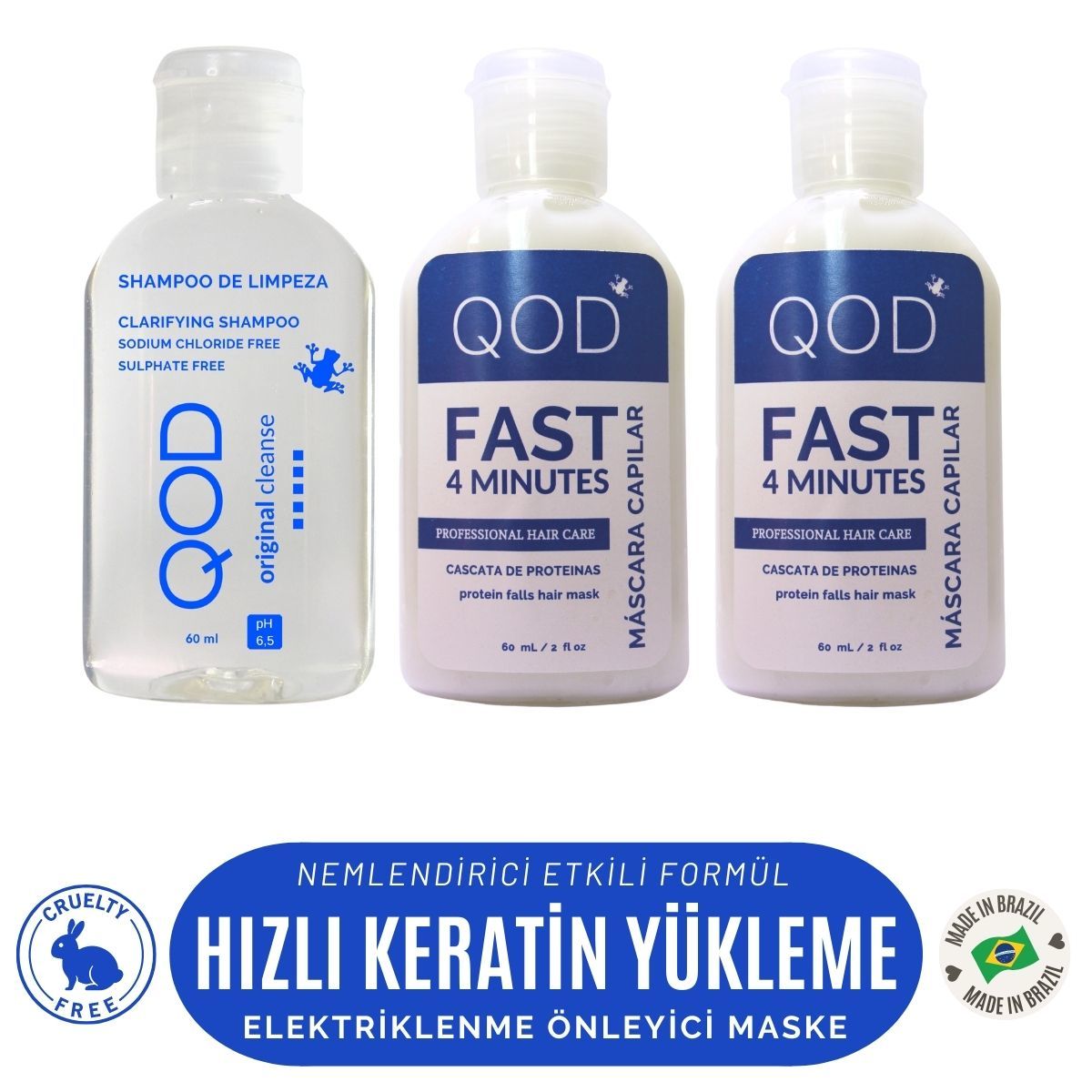 QOD Fast Elektriklenme Önleyici & Hızlı Keratin Yükleme Saç Maskesi ve Arındırıcı Şampuan Seti 120 mL - Sadece 4 Dakikada Keratin Bakım / Nem & Yumuşaklık Veren Hızlı  Keratin  Terapi