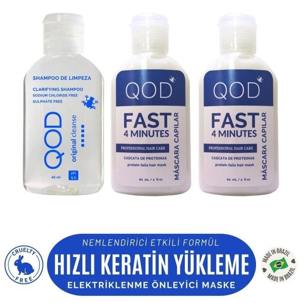 QOD Fast Elektriklenme Önleyici & Hızlı Keratin Yükleme Saç Maskesi ve Arındırıcı Şampuan Seti 120 mL - Sadece 4 Dakikada Keratin Bakım / Nem & Yumuşaklık Veren Hızlı  Keratin  Terapi