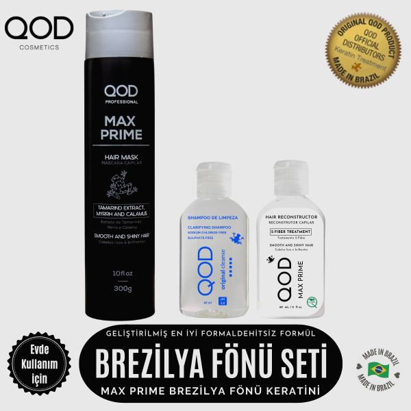 Brezilya Fönü Keratini QOD Max Prime  Profesyonel Brezilya Keratin Uygulama Başlangıç Kiti(Kısa Saç) + Sonrası Brezilya Fönü Maskesi- QOD Max Prime After Treatment  Keratin  Mask-QOD Max Prime  Keratin  Bakım  Maskesi 300 ml