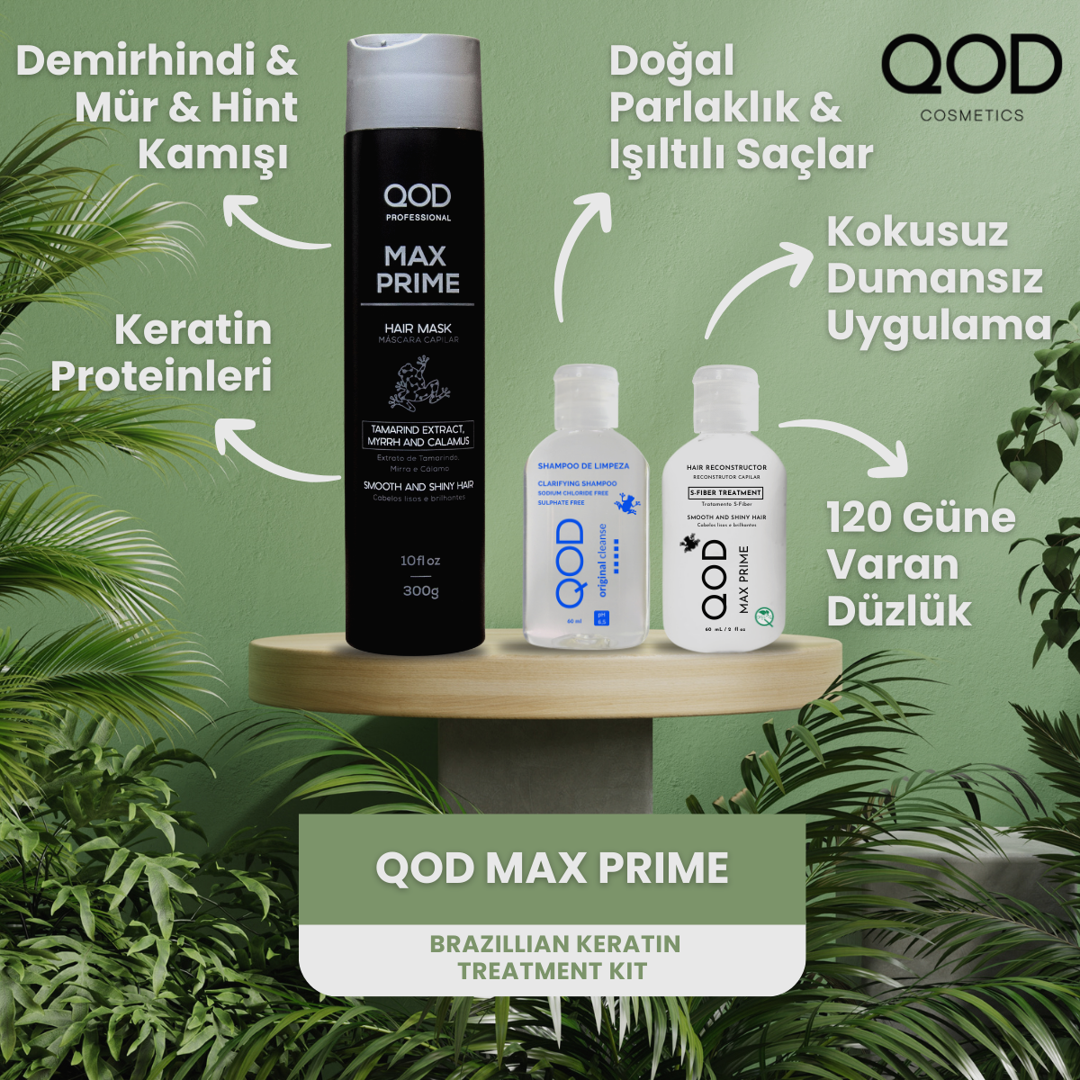Brezilya Fönü Keratini QOD Max Prime  Profesyonel Brezilya Keratin Uygulama Başlangıç Kiti(Kısa Saç) + Sonrası Brezilya Fönü Maskesi- QOD Max Prime After Treatment  Keratin  Mask-QOD Max Prime  Keratin  Bakım  Maskesi 300 ml