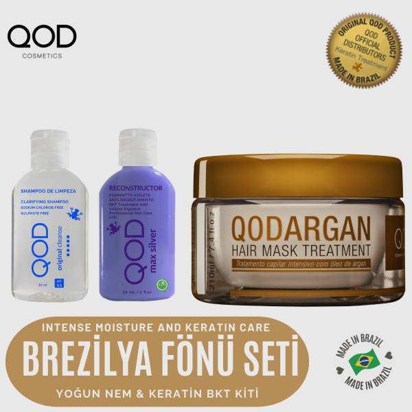Brezilya Fönü Keratini QOD Max Silver Profesyonel Brezilya Keratin Uygulama Yoğun Bakım Kiti(Kısa Saç) + Sonrası Keratin & Argan Maske-QOD Profesyonel Argan Saç Bakım Maskesi - Yoğun Bakım 210 Gr