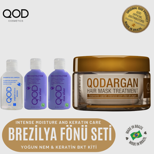 Brezilya Fönü Keratini QOD Max Silver Profesyonel Brezilya Keratin Uygulama Yoğun Bakım Kiti (Uzun Saç) + Sonrası Keratin & Argan Maske-QOD Profesyonel Argan Saç Bakım Maskesi - Yoğun Bakım 210 Gr