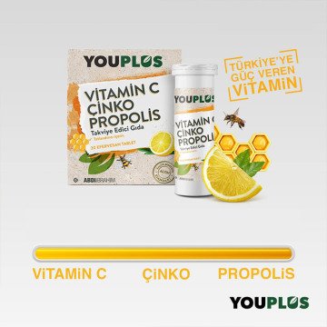 Youplus Vitamin C Çinko Propolis İçeren 20 Efervesan Tablet
