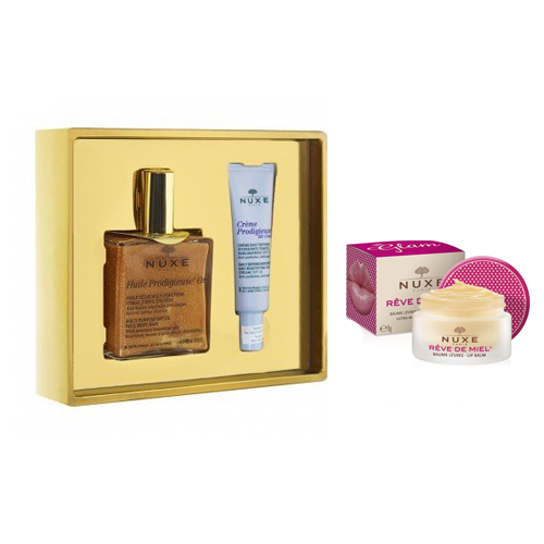 Nuxe Huile Prodigieuse Or 100ml Kuru Yağ Nuxe Creme Prodigieuse DD Krem 30 ml  Nuxe Baume Reve De Miel Levres Dudak Kremi 15gr Hediyeli
