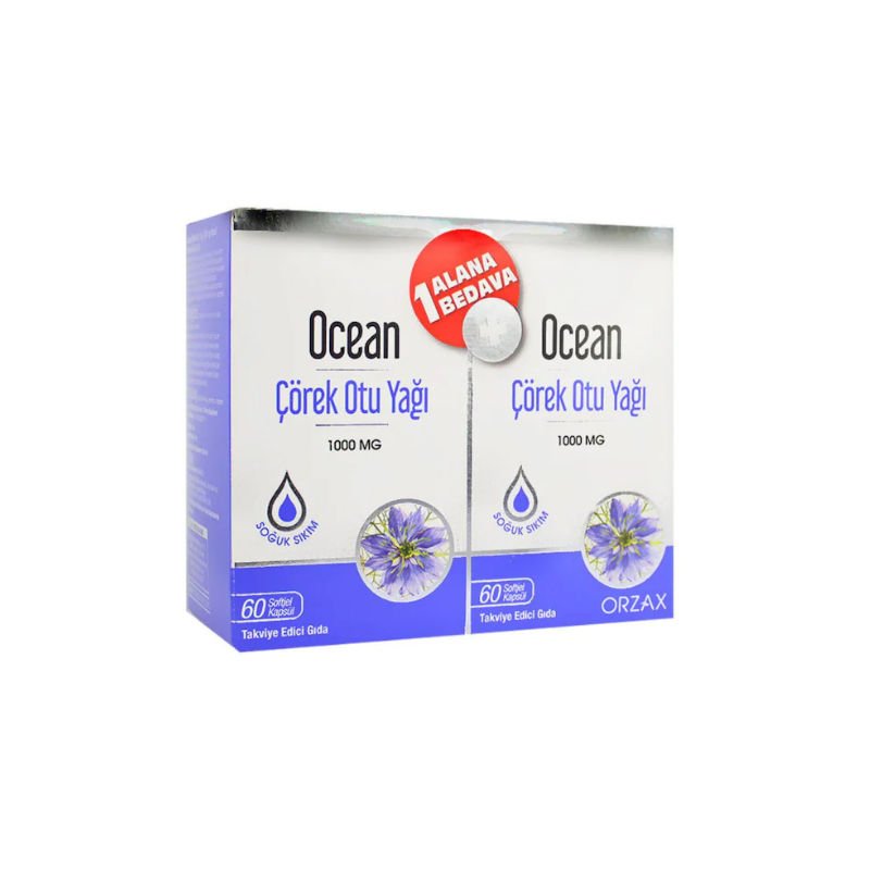 Orzax Ocean Çörek Otu Yağı 1000 mg 60 Kapsül İkincisi Hediye