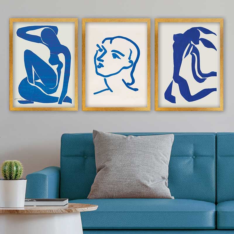 Henri Matisse 3 Parça Altın Çerçeveli Tablo 55cm x 75cm