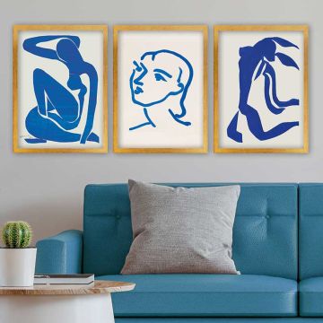 Henri Matisse 3 Parça Altın Çerçeveli Tablo 55cm x 75cm