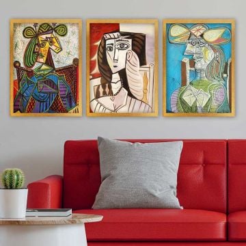 Pablo Picasso 3 Parça Altın Çerçeveli Tablo