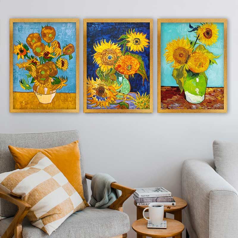 Vincent Van Gogh 3 Parça Altın Çerçeveli Tablo