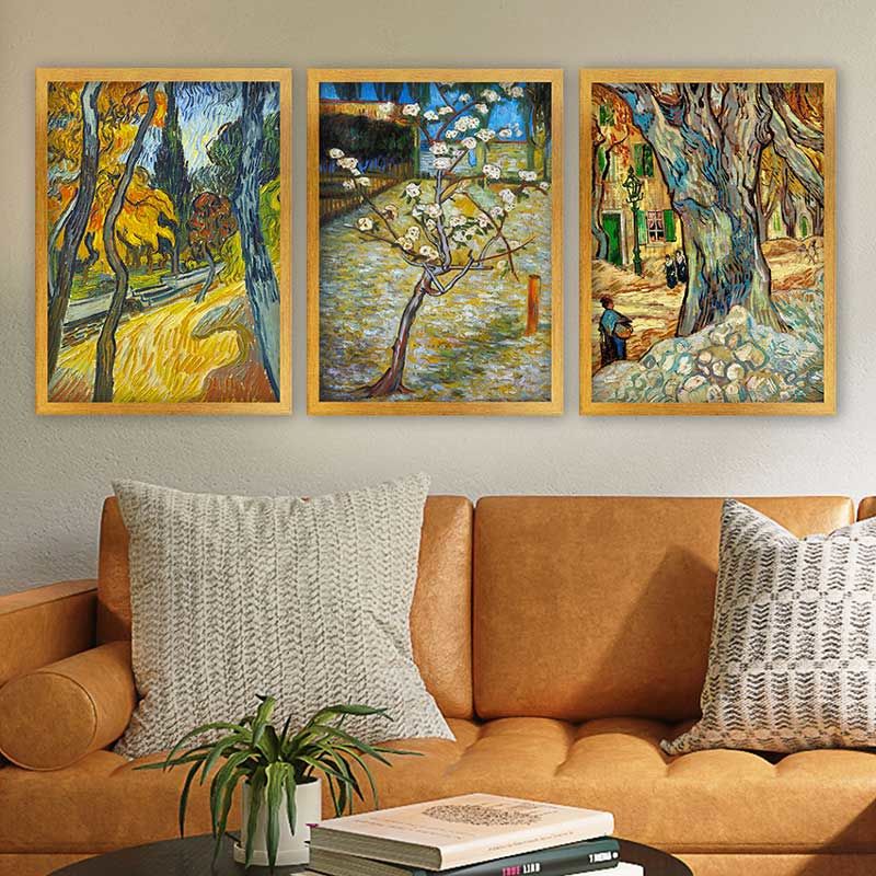 Vincent Van Gogh 3 Parça Altın Çerçeveli Tablo