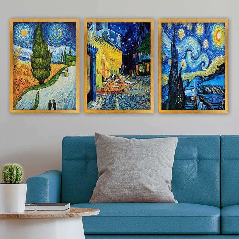 Vincent Van Gogh 3 Parça Altın Çerçeveli Tablo