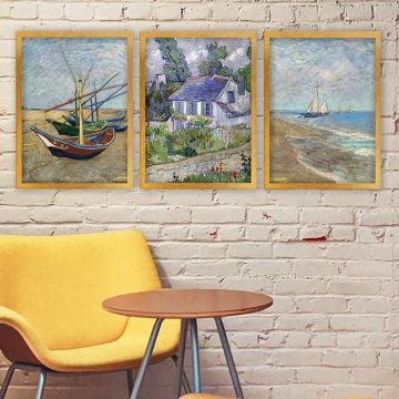 Vincent Van Gogh 3 Parça Altın Çerçeveli Tablo