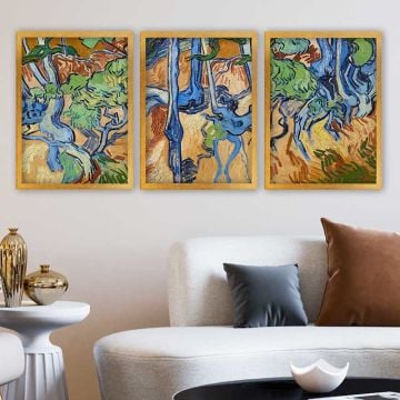 Vincent Van Gogh 3 Parça Altın Çerçeveli Tablo