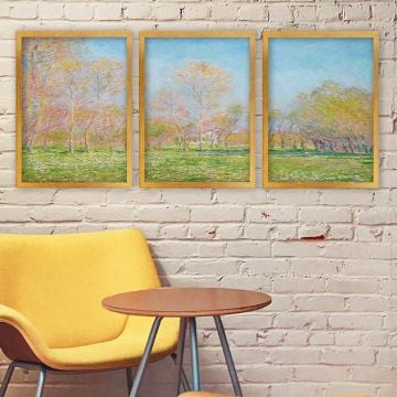 Claude Monet 3 Parça Altın Çerçeveli Tablo