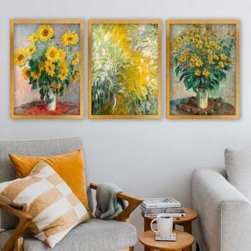 Claude Monet 3 Parça Altın Çerçeveli Tablo