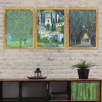Gustav klimt 3 Parça Altın Çerçeveli Tablo