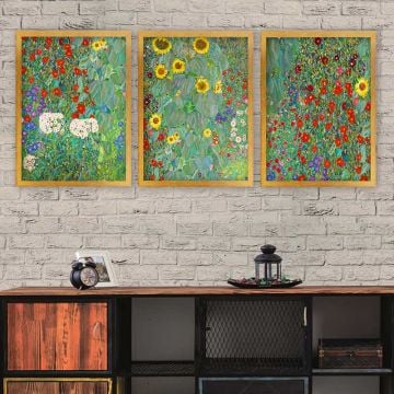 Gustav klimt 3 Parça Altın Çerçeveli Tablo
