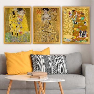 Gustav klimt 3 Parça Altın Çerçeveli Tablo