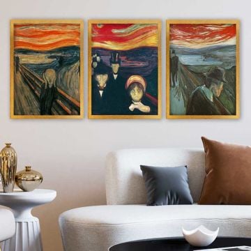 Edvard Munch 3 Parça Altın Çerçeveli Tablo